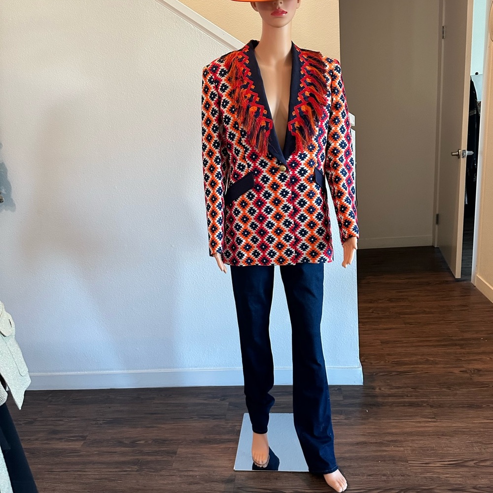 Stylish Geometric Patterned Jacket - dark blue an… - image 2